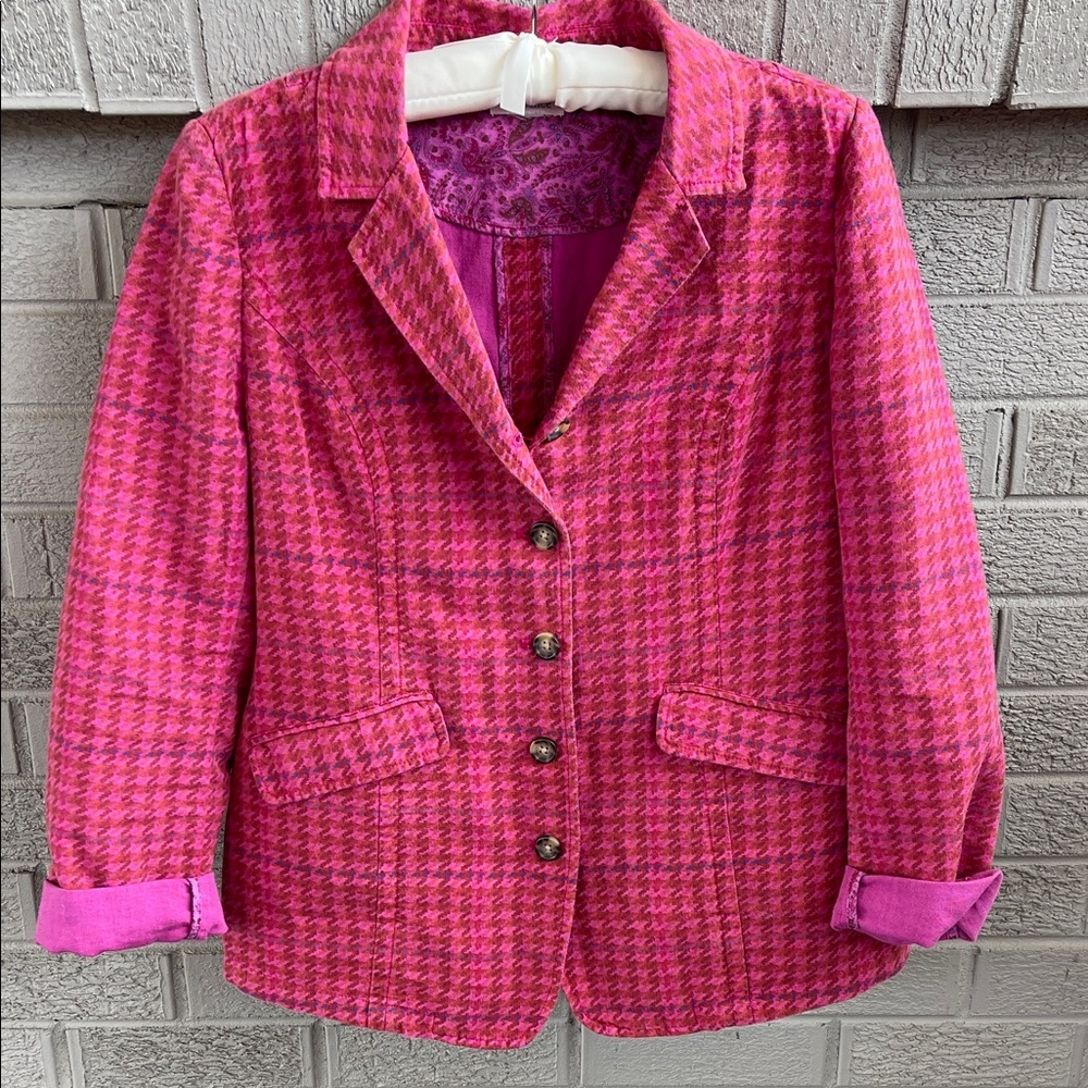 Sundance Pink Houndstooth Women's Linen Blend Blazer - Picture 1 of 6